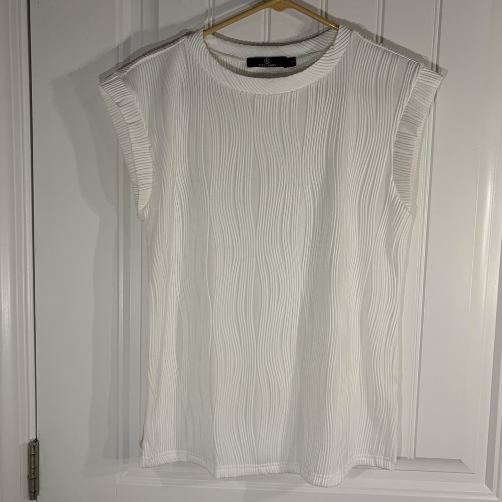 Lillusory White Ribbed Cap Sleeve Structured Shoulder Knit  Minimalist Blouse S